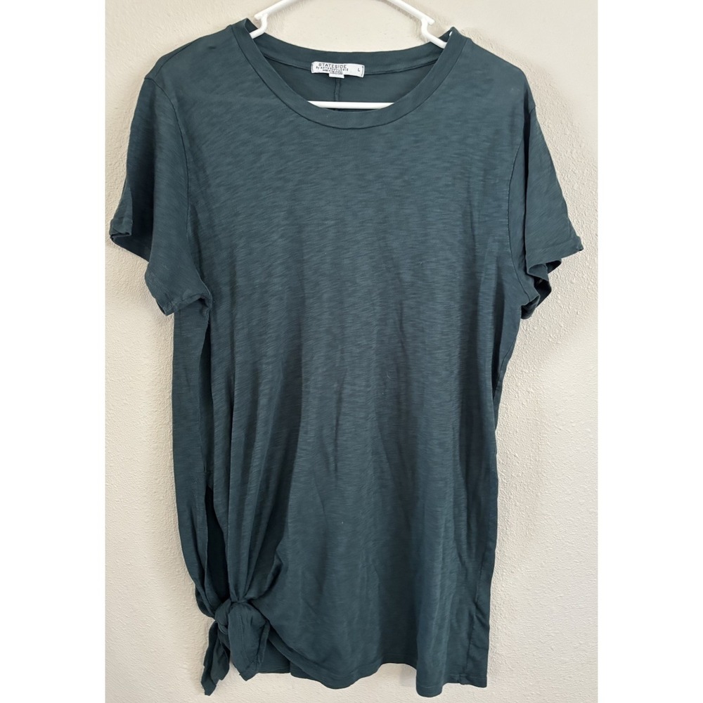 Stateside Anthropologie Womens L Teal Supima Cotton Side Tie Slub Tee Made USA
